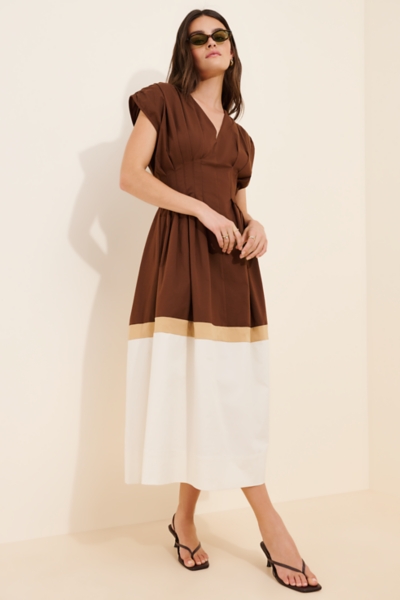 Pleated Short-Sleeve Twofer Midi Dress | Nuuly