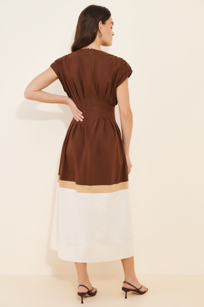 scoop back midi dress MARINA Sleeveless Scoop Back Midi Dress with Drop Waist Shirred Skirt (Pink  Linen Blend)