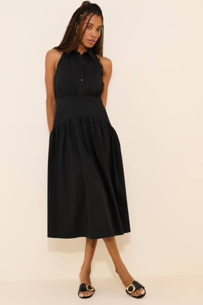 midi shirt dress White Linen L Finished with a removable self The Tobie Drop-Waist Midi Shirt