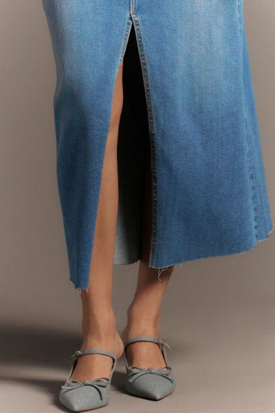 denim dress with slit in front The Madi Front-Slit Denim Dress