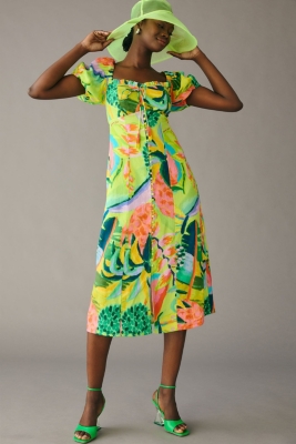 Printed Puff-Sleeve Dress