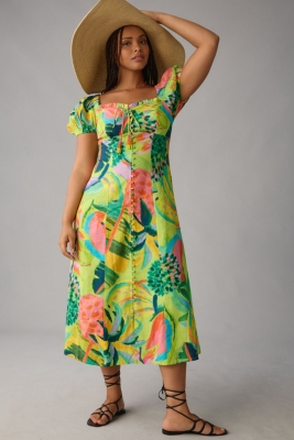 Printed Puff-Sleeve Dress