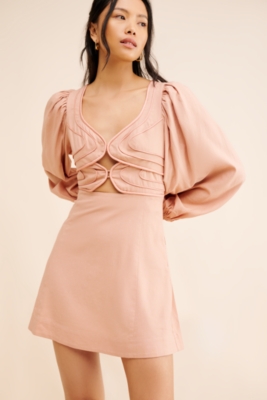 Linen Long Sleeve Cutout Mini Dress | Nuuly