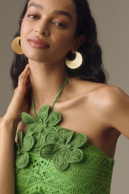 Halter Floral Ruffle Crochet Mini Dress
