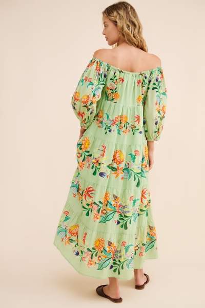 slim fit dress slacks Zapaka Women Floral Green Prom Dress A Line Off The Shoulder Ruffles Corset Long Formal Dress with Slit, Green / US22W main image 1
