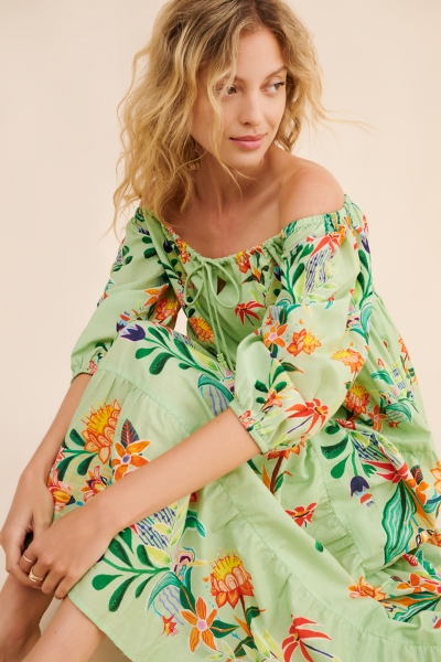 Off-The-Shoulder Long-Sleeve Tiered Floral Midi Dr | Nuuly
