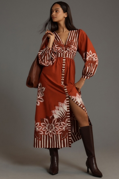 brown v neck midi dress Women's Elowyn Fit and Flare V-Neck Khaki Midi Dress XS/S/M/L/XL/Customize  Brown MEAN BLVD