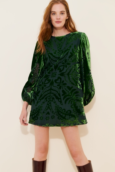 Long-Sleeve Burnout Velvet Mini Dress | Nuuly