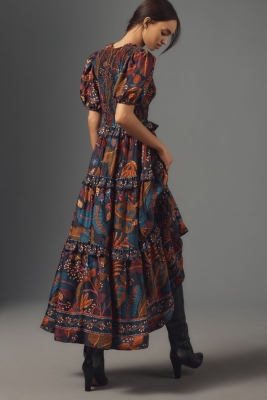 Short-Sleeve Crew-Neck Tiered A-Line Maxi Dress | Nuuly