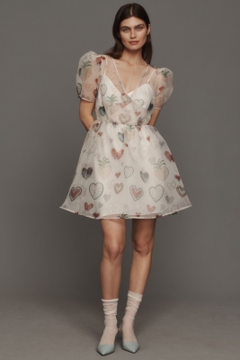 Semi-Sheer Puff-Sleeve Mini Dress | Nuuly