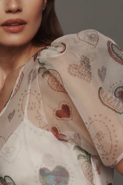 Semi-Sheer Puff-Sleeve Mini Dress | Nuuly