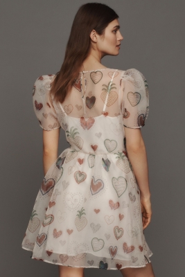 ● I AM MARI ● Belluni Puff Sleeve Lace Sheer Dress Shop the Maribel Hail Spot Sleeve Asymmetrical Hem Lace Midi
