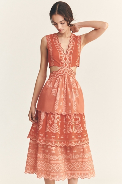 chinese dress ladies The Newbury Tiered Ruffle Detail Midi Dress in Cream + Cocoa – Piper & Scoot main image 1