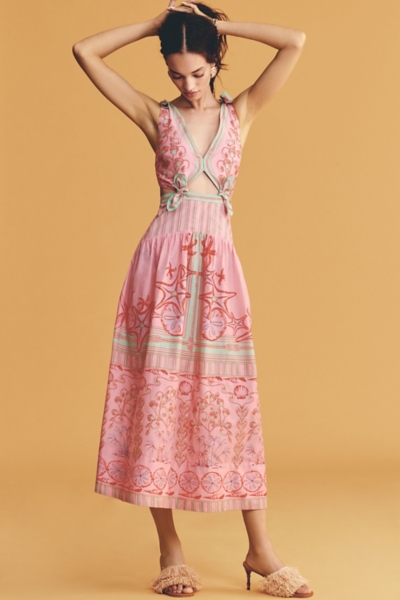 farm rio cotton cut out midi dress Farm Rio Linen Printed Cutout Midi Dress