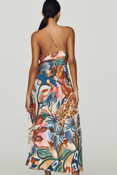 one shoulder long dress medallion print casual Elegant One-Shoulder Abstract Print Draped Maxi Dress  Likemychoice