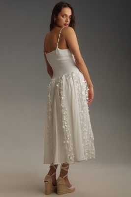 Sleeveless Embellished Smocked Midi Dress