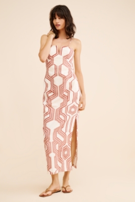 Strapless Linen Plunge-Neck Midi Dress Nuuly