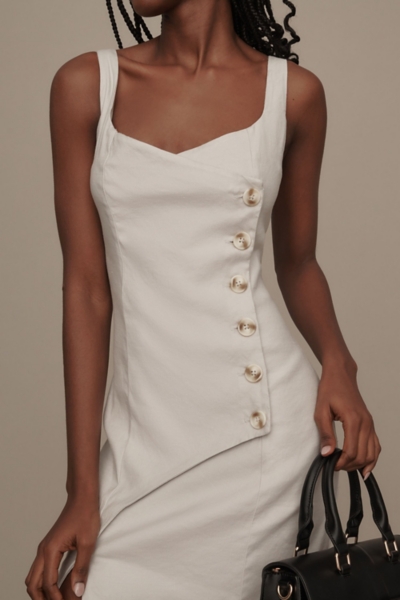 knee length dresses for ladies White Linen Wrap Midi Dress for Women – Effortless Elegance main image 0