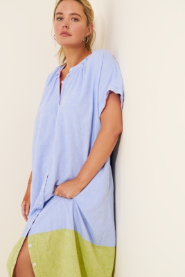 Short-Sleeve Collared Linen Maxi Shirt Dress | Nuuly