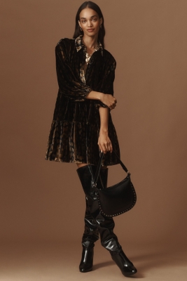 The Bettina Tiered Shirt Dress: Mini Velvet Edition