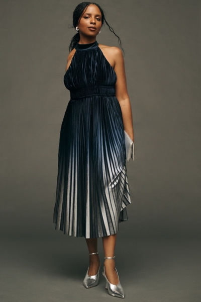 pleated halter midi dress Pleated Halter Midi Dress - SMALL / PURPLE main image 1