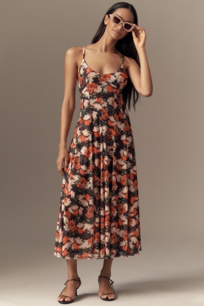 scoop neck a line midi dress Scoop-Neck Mesh A-Line Color:Pine