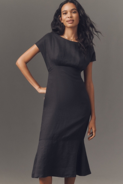 knee length dresses for ladies White Linen Maxi Dress A-Line