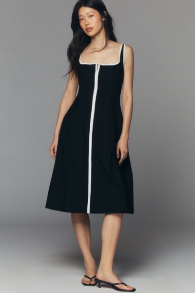 black square neck midi dress Petite Square Neck Midi Dress Black – House of Arti main image 0