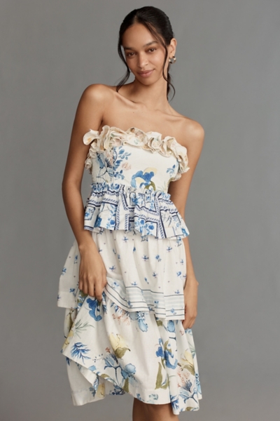 chinese dress ladies PINK LINEN DRESS WITH FRILLS