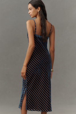 Velvet Burnout Bias-Cut Slim Midi Dress