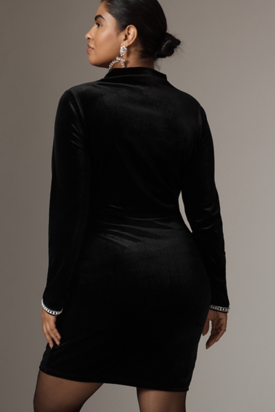 The Maya Ruched Cowl-Neck Shine Cuff Mesh Velvet M