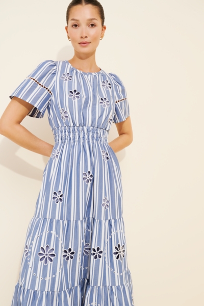 embroidered navy dress Maeve Navy Floral Embroidered Midi Dress – Frock and Frill