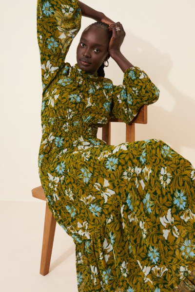 The Somerset Long-Sleeve Mock-Neck Chiffon Maxi Dr | Nuuly