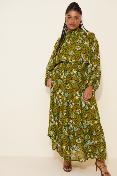 The Somerset Long-Sleeve Mock-Neck Chiffon Maxi Dr | Nuuly