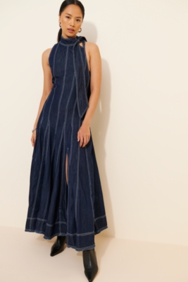 【U LAN】Winnie Sleeveless Denim One Piece Sleeveless A-Line Denim Maxi Dress | Nuuly