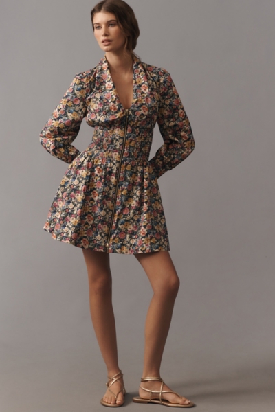 The Tommie Long-Sleeve Smocked Front-Zip Mini Shir | Nuuly