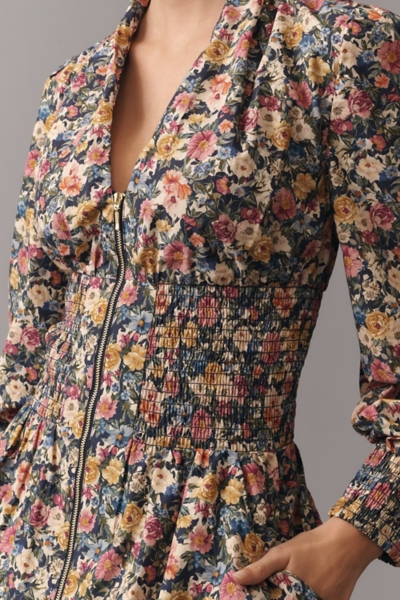 The Tommie Long-Sleeve Smocked Front-Zip Mini Shir | Nuuly