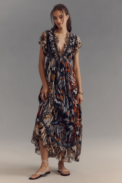 knee length dresses for ladies V-neck Floral Ruffle Midi Dress main image 1
