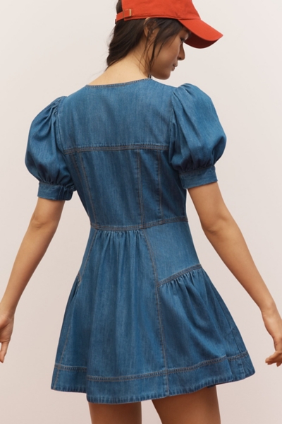 white christmas dresses Layla Denim Puff Sleeve Mini Dress L