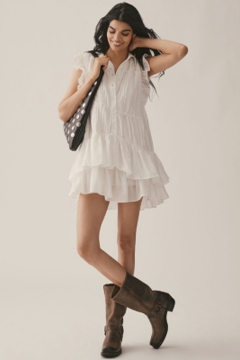 Sleeveless Ruffle Mini Shirt Dress