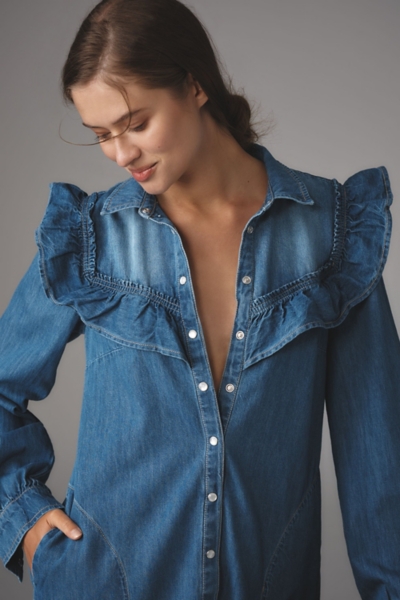 denim shirt dress long sleeve Maxi Shirtdress, Rory, Famous Denim, Size XL, Indigo