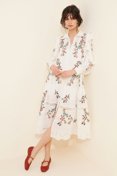 Long-Sleeve V-Neck Eyelet Midi Dress | Nuuly