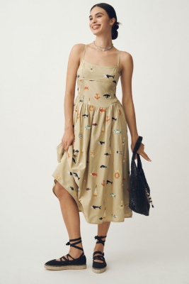 スーパーセール 目玉商品 Drop-Waist Square-Neck Sleeveless Midi Nuuly | Dress ピアス
