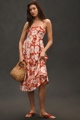 Sleeveless Square-Neck Drop-Waist Midi Dress | Nuuly