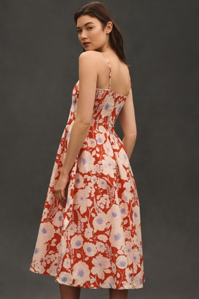 green emerald velvet dress Peach Rosette Print Square Neck Drop Waist Mini Dress main image 0