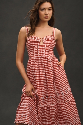 Sleeveless Sweetheart Gingham Midi Dress