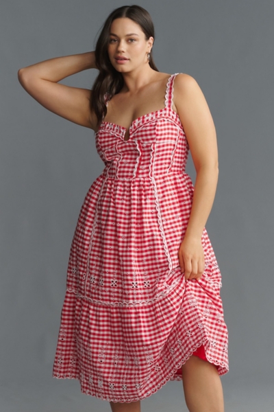 open lace back dress Pink Gingham Bustier Midi Dress