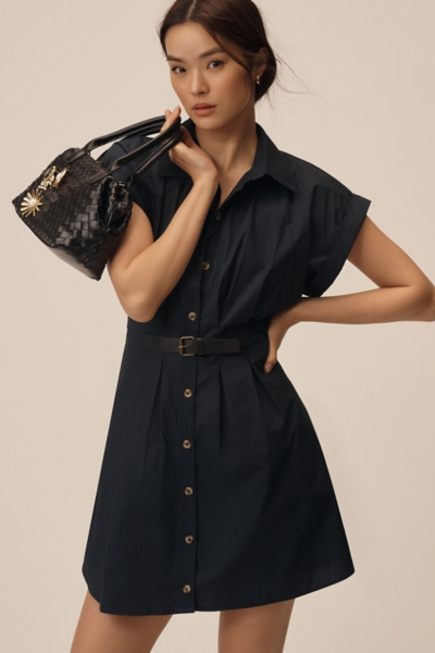 knee length dresses for ladies OLIPHANT Belted Shirt Dress Devon Blue – Matilda's Life Style