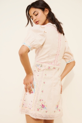 Linen Blend Puff-Sleeve V-Neck Mini Dress | Nuuly