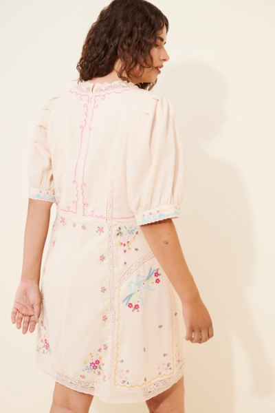 Linen Blend Puff-Sleeve V-Neck Mini Dress | Nuuly